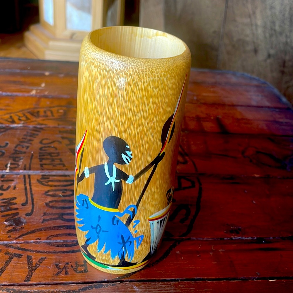 African hand painted folkart wood vase